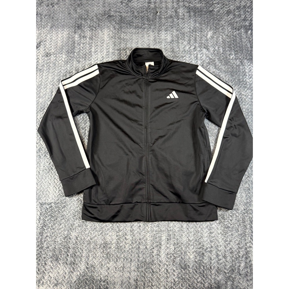 Adidas Track Jacket Mens XL Black 3 Stripe‎ Training Mock Neck Outdoor Zip Up